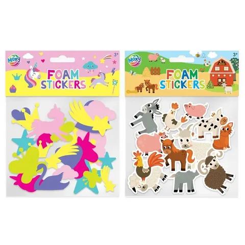 Moxy Abțibilduri din spumă, asortate - unicorn și animale de fermă, 48 de bucăți