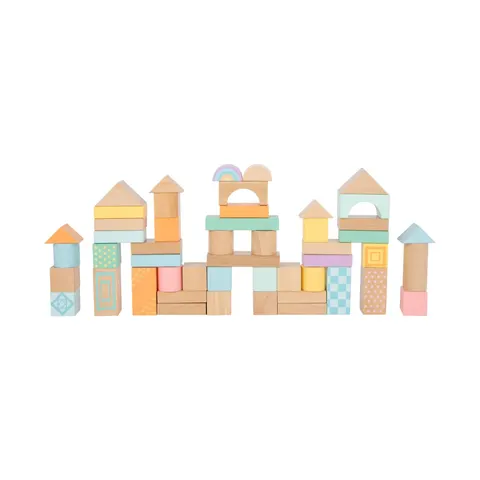 Set de construcție Small Foot, lemn, culori pastel, 50 buc.