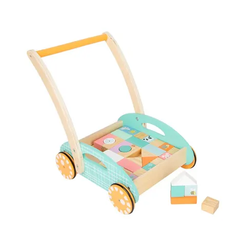 Set de construcție Small Foot cu cărucior, lemn, 34 x 27 x 36 cm, 35 buc.