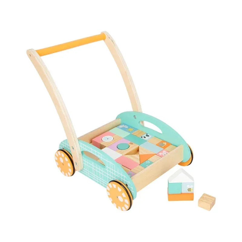Set de construcție Small Foot cu cărucior, lemn, 34 x 27 x 36 cm, 35 buc.