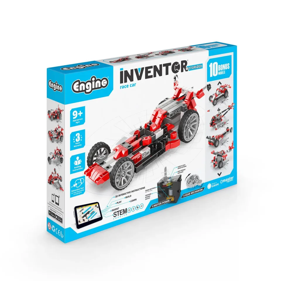 Set de Construcții Motorizate Engino Inventor – Mașină de Cursă, 10 în 1