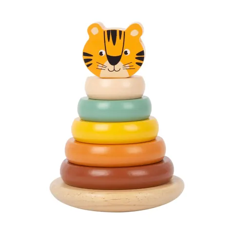 Turnul Tiger Small Foot, cu forme de stivuit, lemn