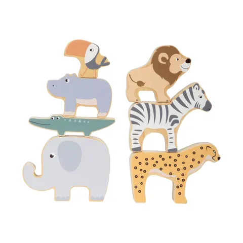 Set animale pentru stivuire Small Foot, lemn, 7 buc.