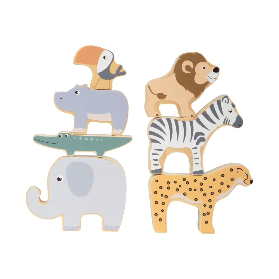 Set animale pentru stivuire Small Foot, lemn, 7 buc.