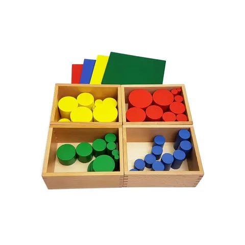 Set cilindri Montessori, colorați, din lemn
