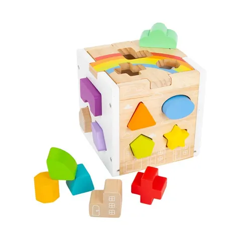 Small Foot Cub de sortare curcubeu, cu forme geometrice, din lemn