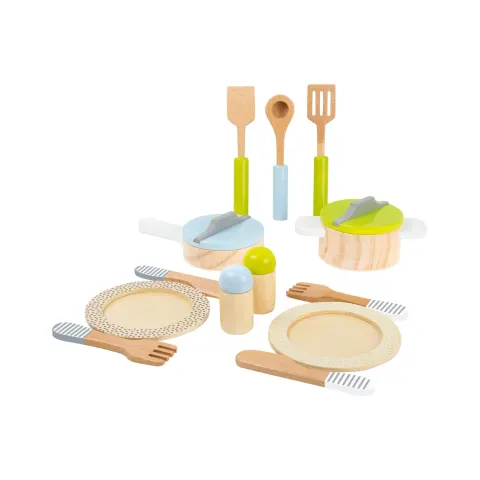 Set de gătit Small Foot cu ustensile, lemn, 13 buc., pentru copii