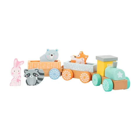 Tren Small Foot, din lemn, în culori pastel, 9 buc.