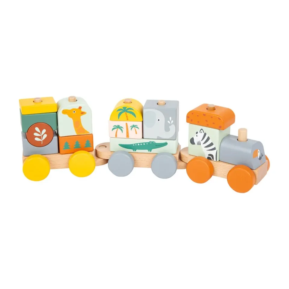 Tren Safari Small Foot, din lemn, 16 buc.
