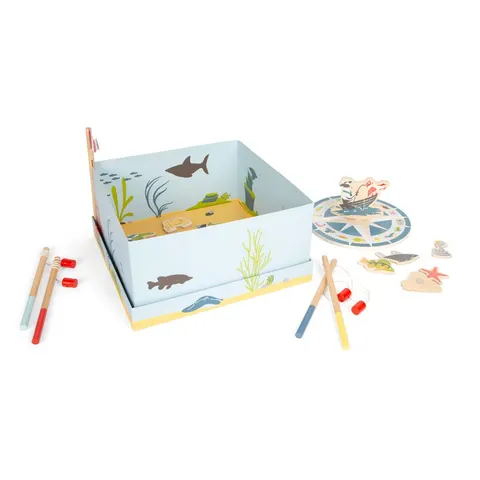 Joc de pescuit Small Foot Friends, din lemn, 30 x 30 x 15 cm