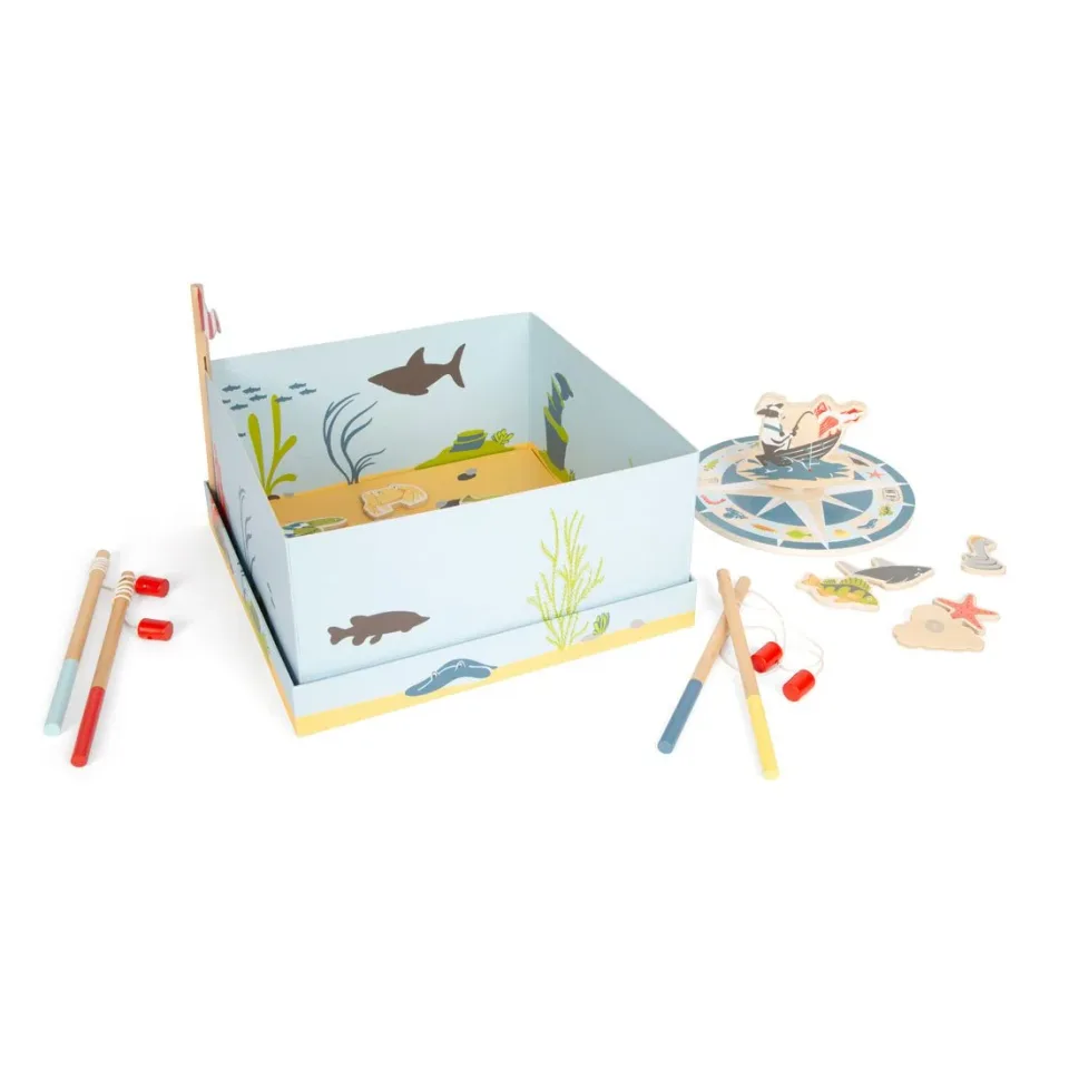 Joc de pescuit Small Foot Friends, din lemn, 30 x 30 x 15 cm