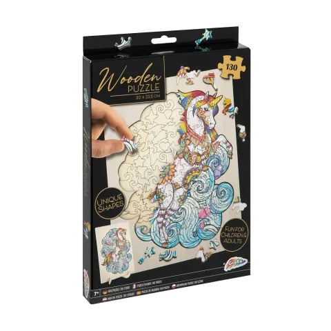 Puzzle Moxy Unicorn, forme unice, lemn, 130 piese