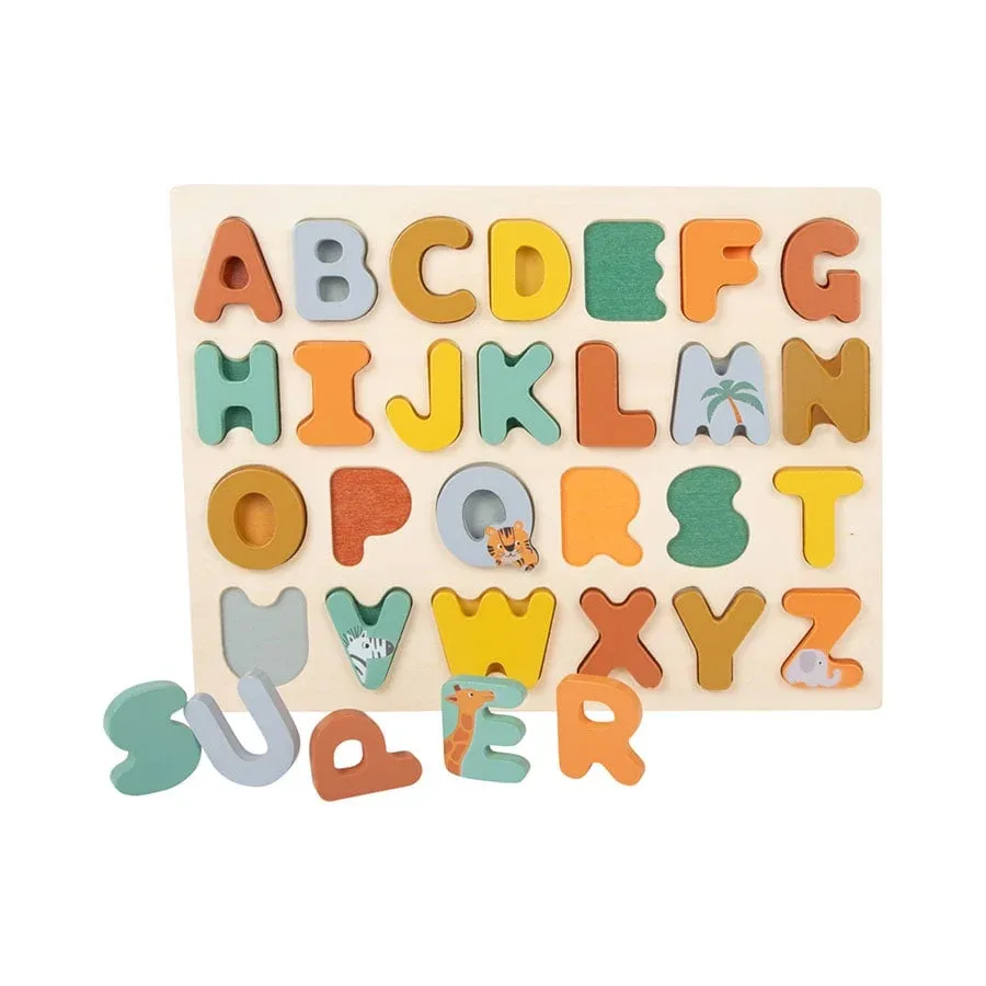 Puzzle Small Foot Safari, cu alfabet englez, din lemn