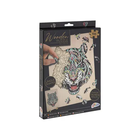 Puzzle Moxy Tigru, forme unice, din lemn, 135 buc.