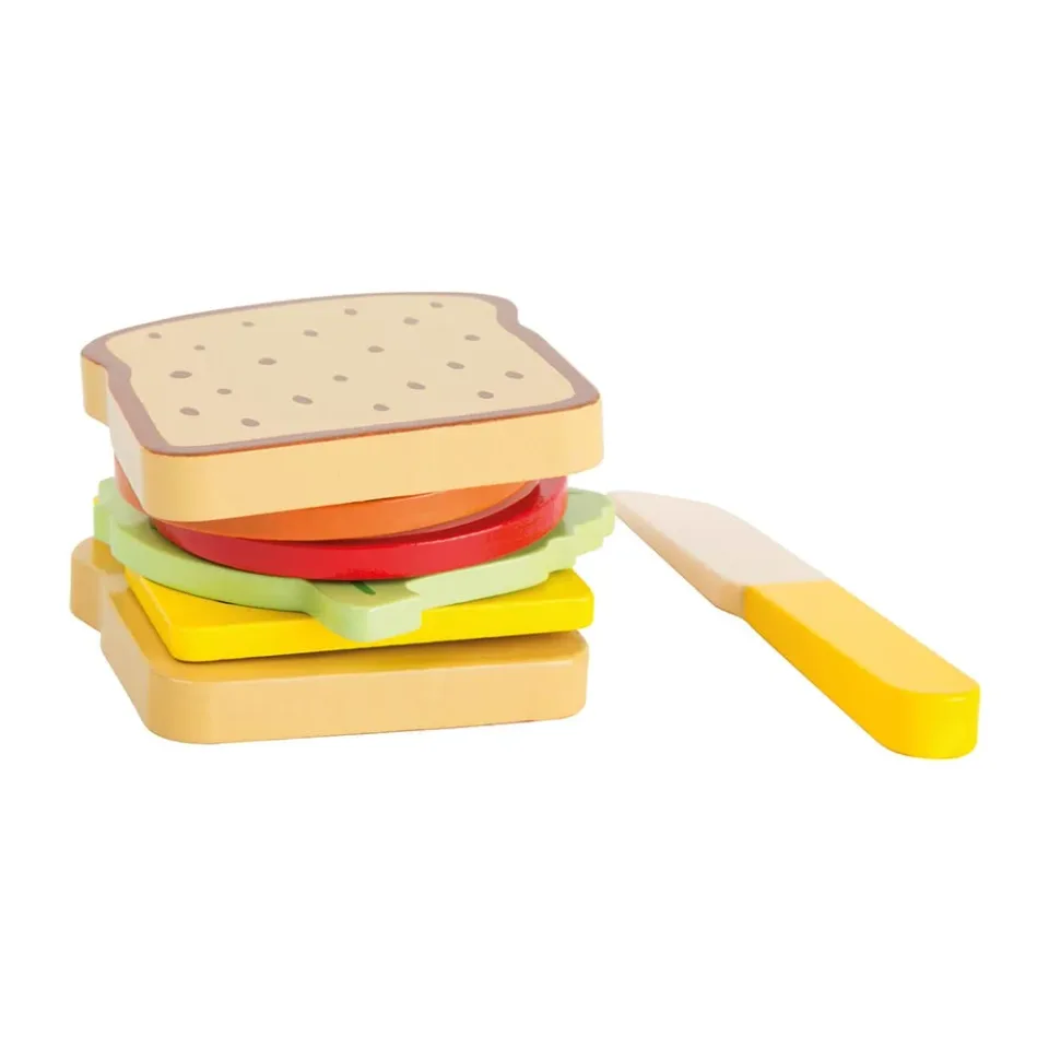 Small Foot Sandwich, din lemn, 7 piese, 7.5 x 7.5 x 5.5 cm