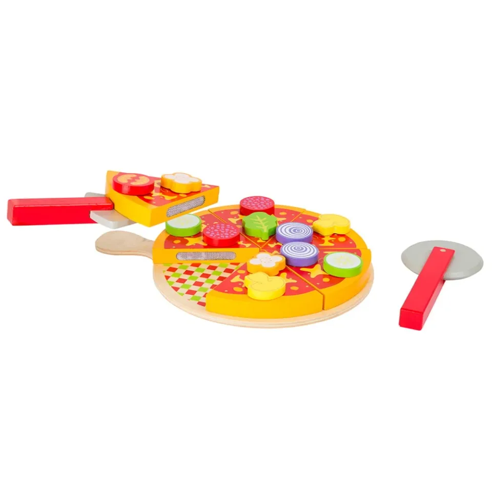 Set pentru tăiat pizza Small Foot, lemn, 21 buc.