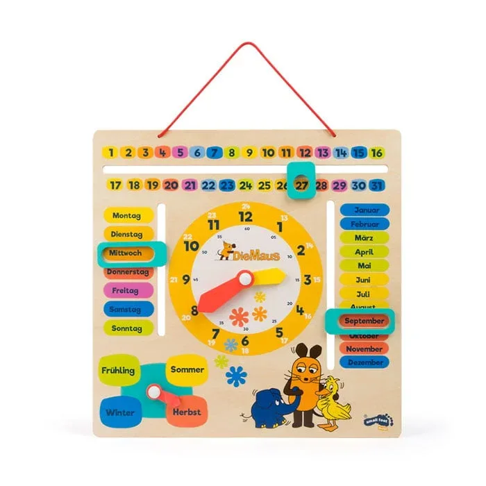Calendar și ceas Small Foot, pentru copii, din lemn, 30 x 30 x 3 cm