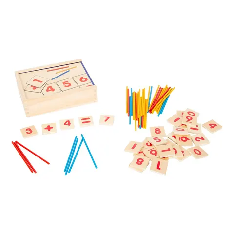 Set de matematică Small Foot, cu numere și bețișoare, din lemn, în cutie