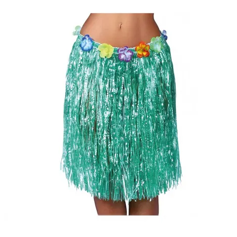 Fustă hawaiană, cu flori, 50 cm, verde