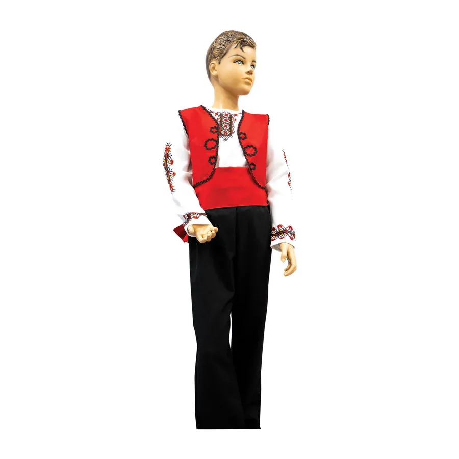 Cardigan „Kardam” pentru costum popular, cu împletituri, roșu, vârsta 6 ani