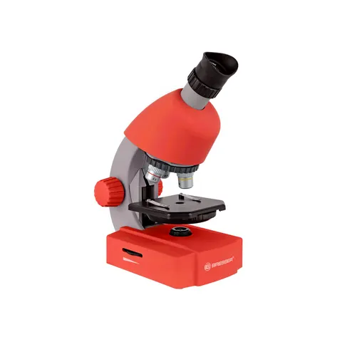 Microscop pentru copii Bresser, mărire 40–640x, roșu