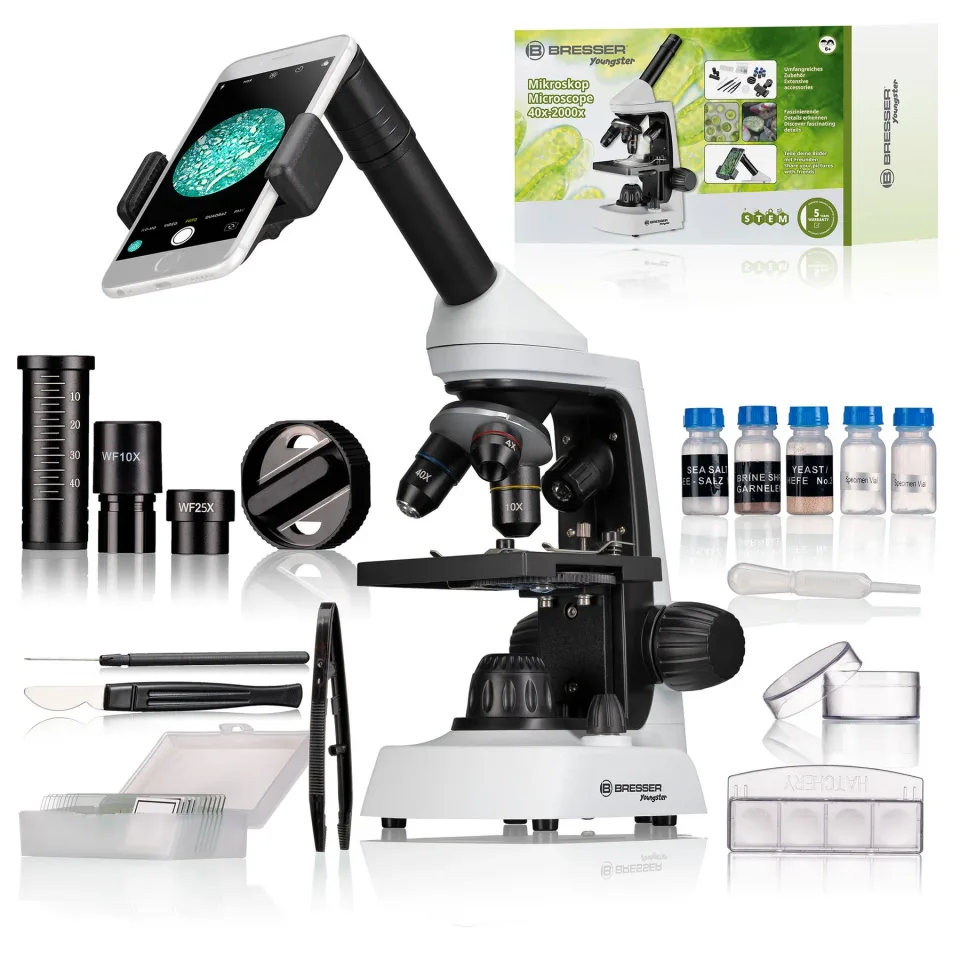 Microscop Bresser Junior, 40×–2000×, cu kit de accesorii
