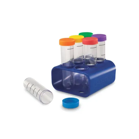 Set 6 eprubete cu suport, plastic, 100 ml