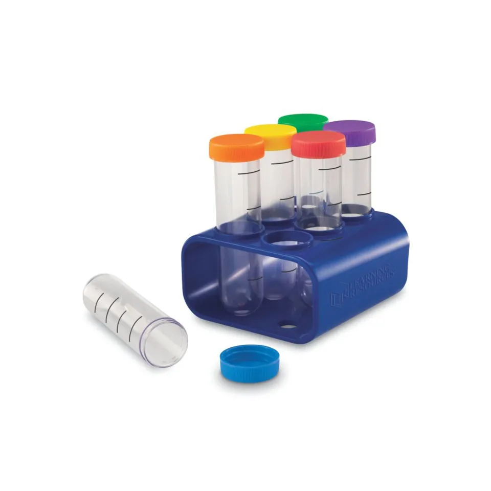 Set 6 eprubete cu suport, plastic, 100 ml