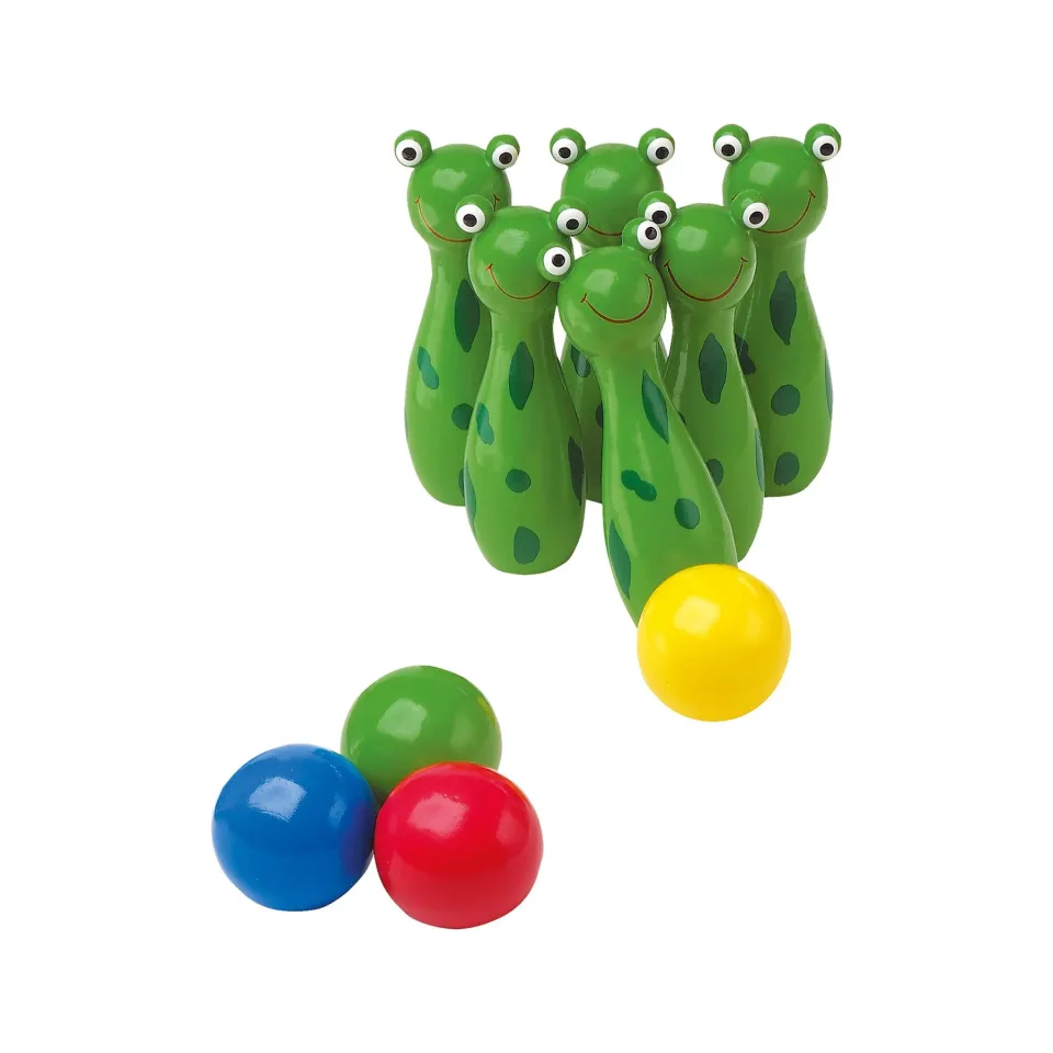 Set bowling broaște Small Foot, copii, lemn, 10 buc.