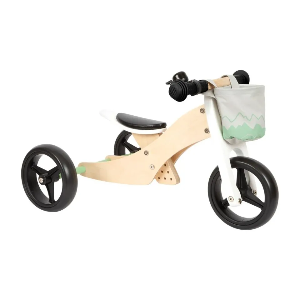 Bicicletă cu trei roți Small Foot, 4 în 1, din lemn, 64 x 42 x 37 cm