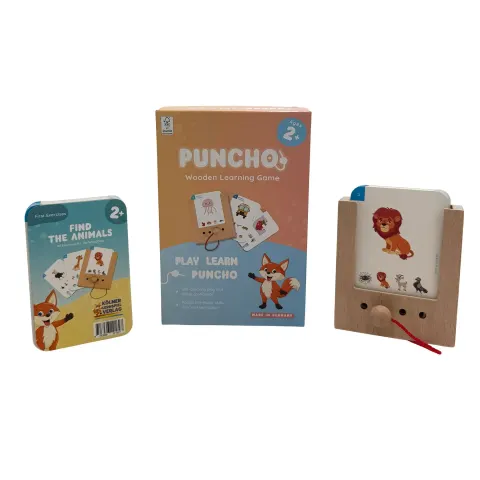 Set de început Puncho – Cartonașe educaționale „Ghicește animalul”, cu cutie inclusă, vârsta 2+