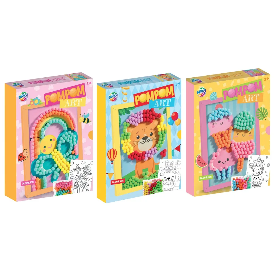 Set creativ Moxy Pom-pom, înrămat, asortat, 24 buc.