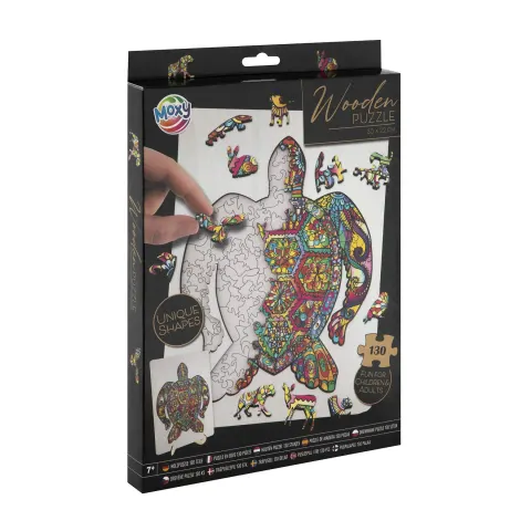Moxy Puzzle Țestoasă, forme unice, lemn, 130 buc.