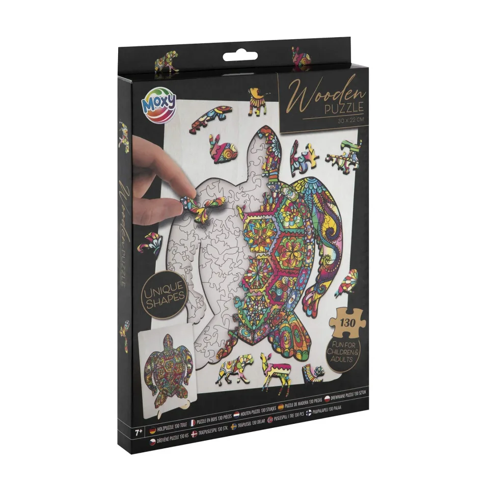 Moxy Puzzle Țestoasă, forme unice, lemn, 130 buc.