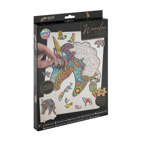Moxy Puzzle Unicorn, forme unice, din lemn, 137 buc.