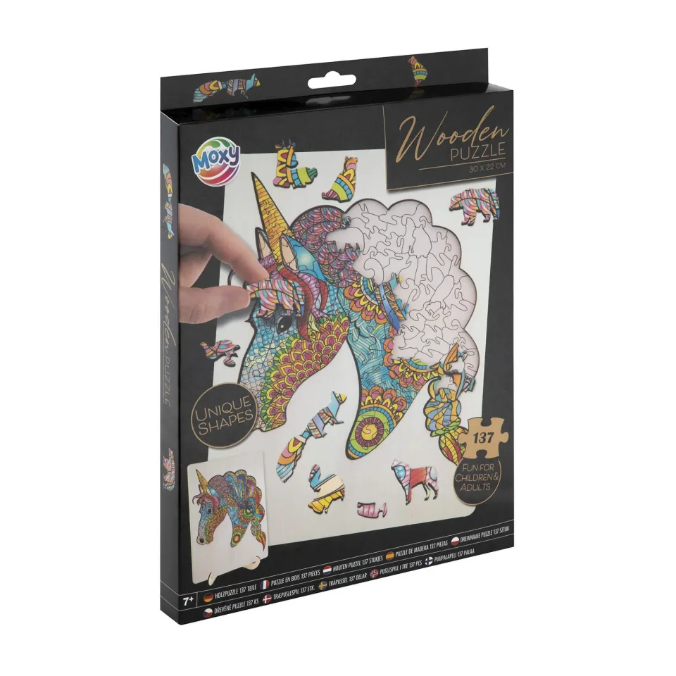 Moxy Puzzle Unicorn, forme unice, din lemn, 137 buc.