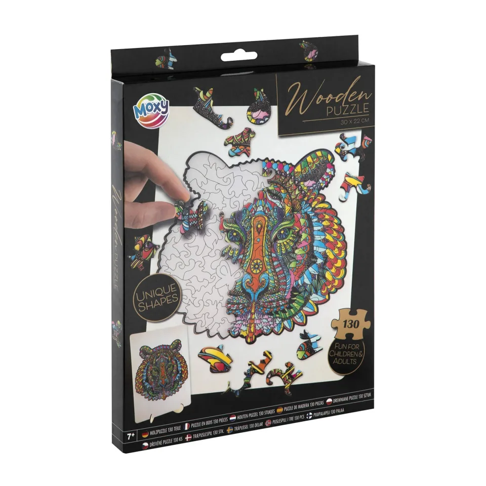 Moxy Puzzle Tigru, forme unice, lemn, 130 buc.