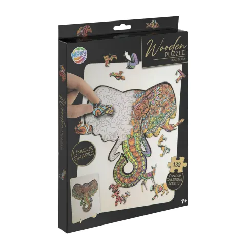Puzzle Moxy Elephant, forme unice, din lemn, 132 buc.