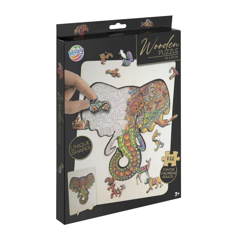 Puzzle Moxy Elephant, forme unice, din lemn, 132 buc.