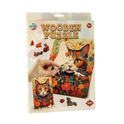 Moxy Puzzle Pisică, forme unice, lemn, 130 buc.