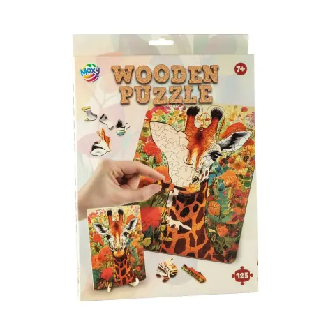 Puzzle Moxy Girafa, forme unice, lemn, 130 buc.