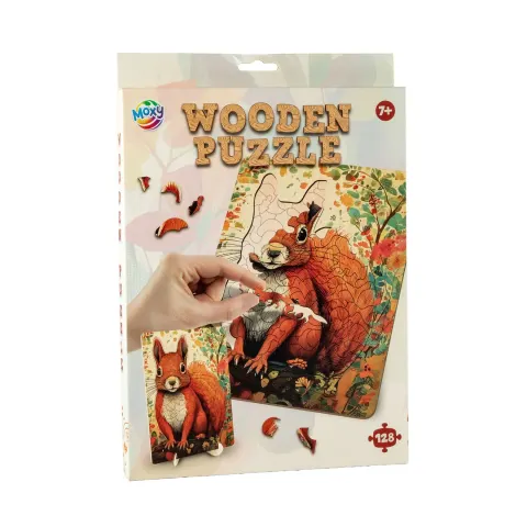 Moxy Puzzle Veveriță, forme unice, lemn, 130 buc.