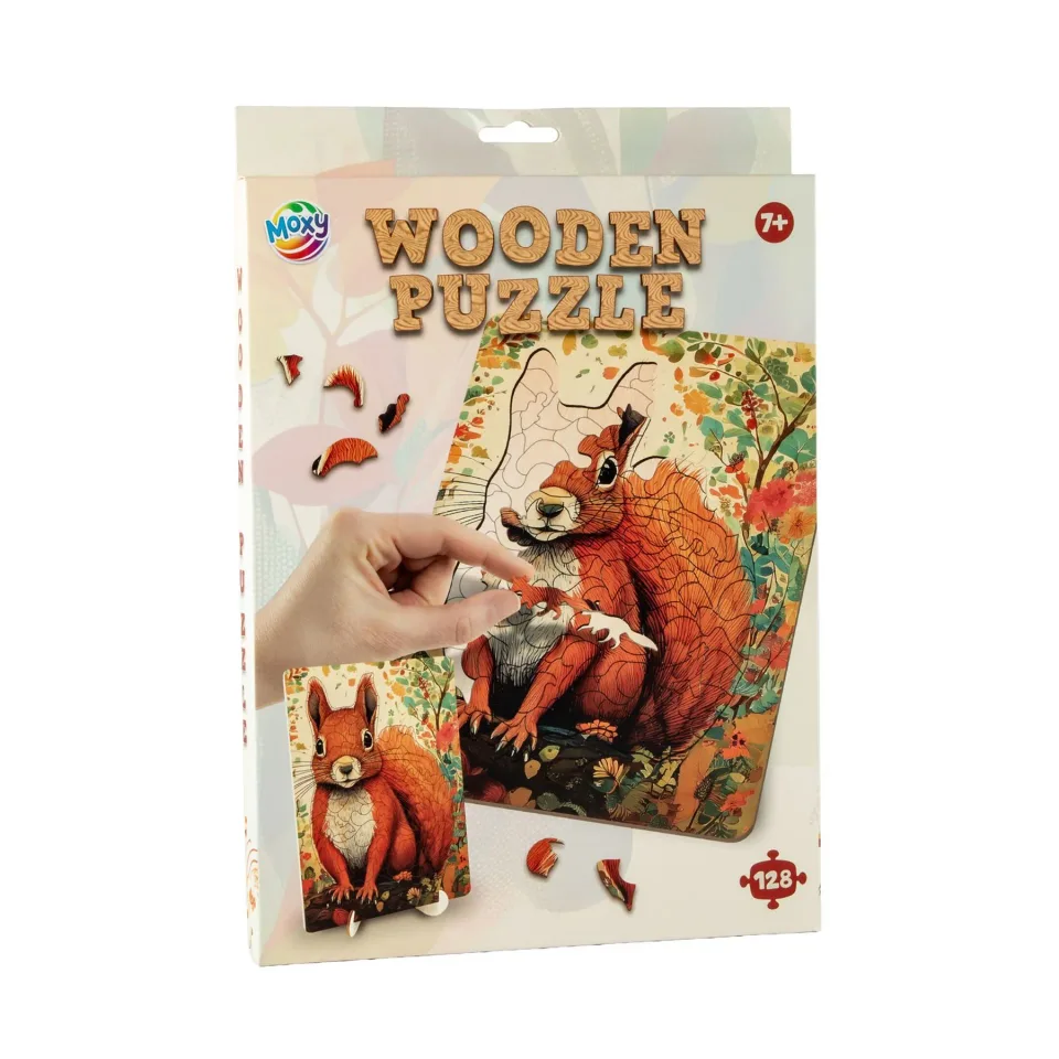 Moxy Puzzle Veveriță, forme unice, lemn, 130 buc.