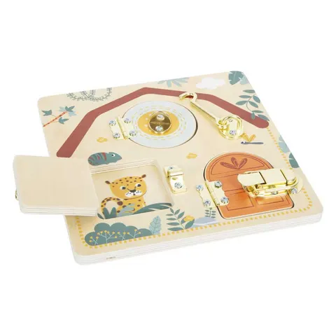 Tablă de activități Small Foot Safari, cu uși și încuietori, 22 x 1 x 22 cm