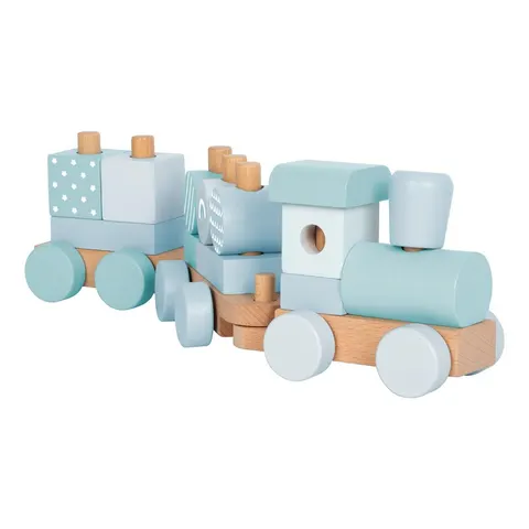 Tren Small Foot 2-în-1, lemn, 14 piese, albastru pastel