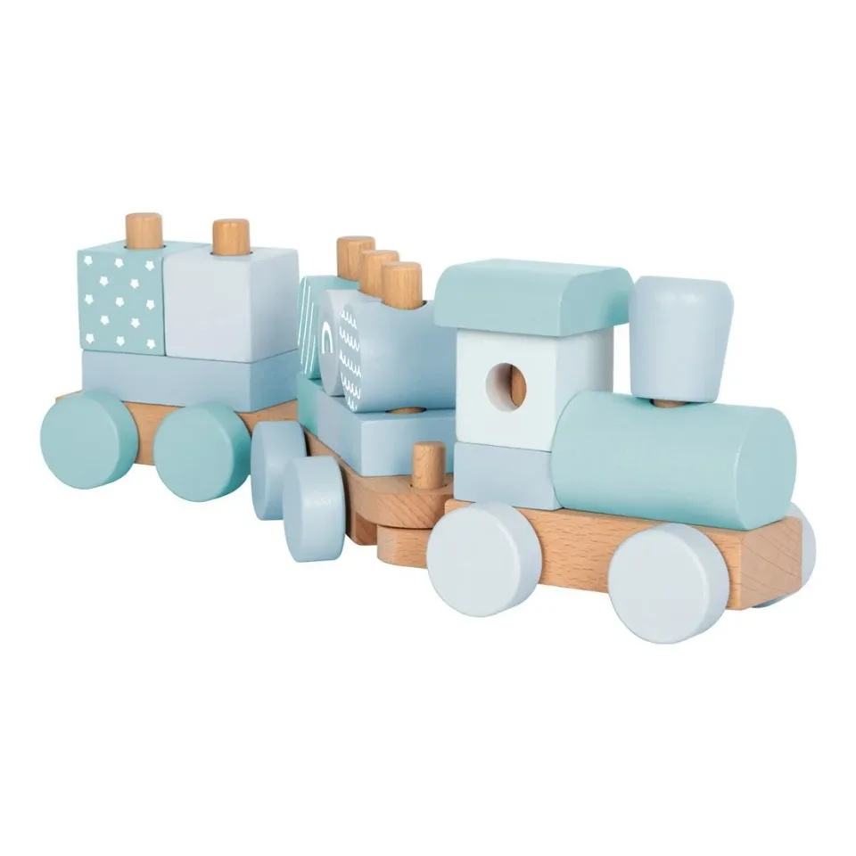 Tren Small Foot 2-în-1, lemn, 14 piese, albastru pastel