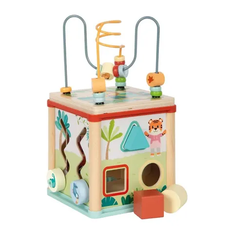Cub de activitate Small Foot Jungle, didactic, lemn, 15 x 15 x 29.5 cm