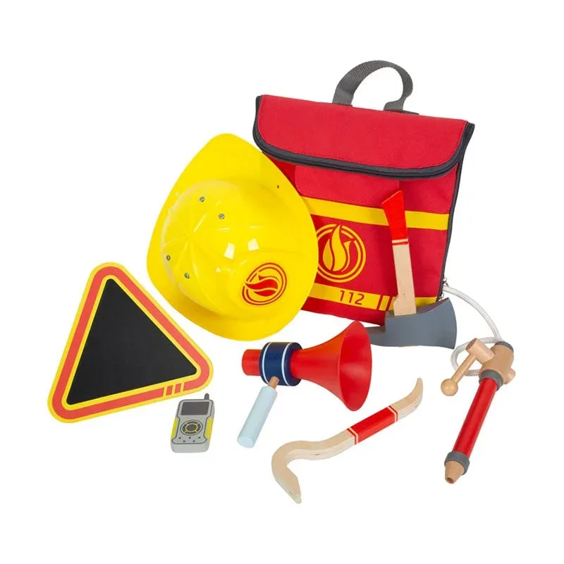 Set Pompier Small Foot pentru copii, în rucsac, lemn