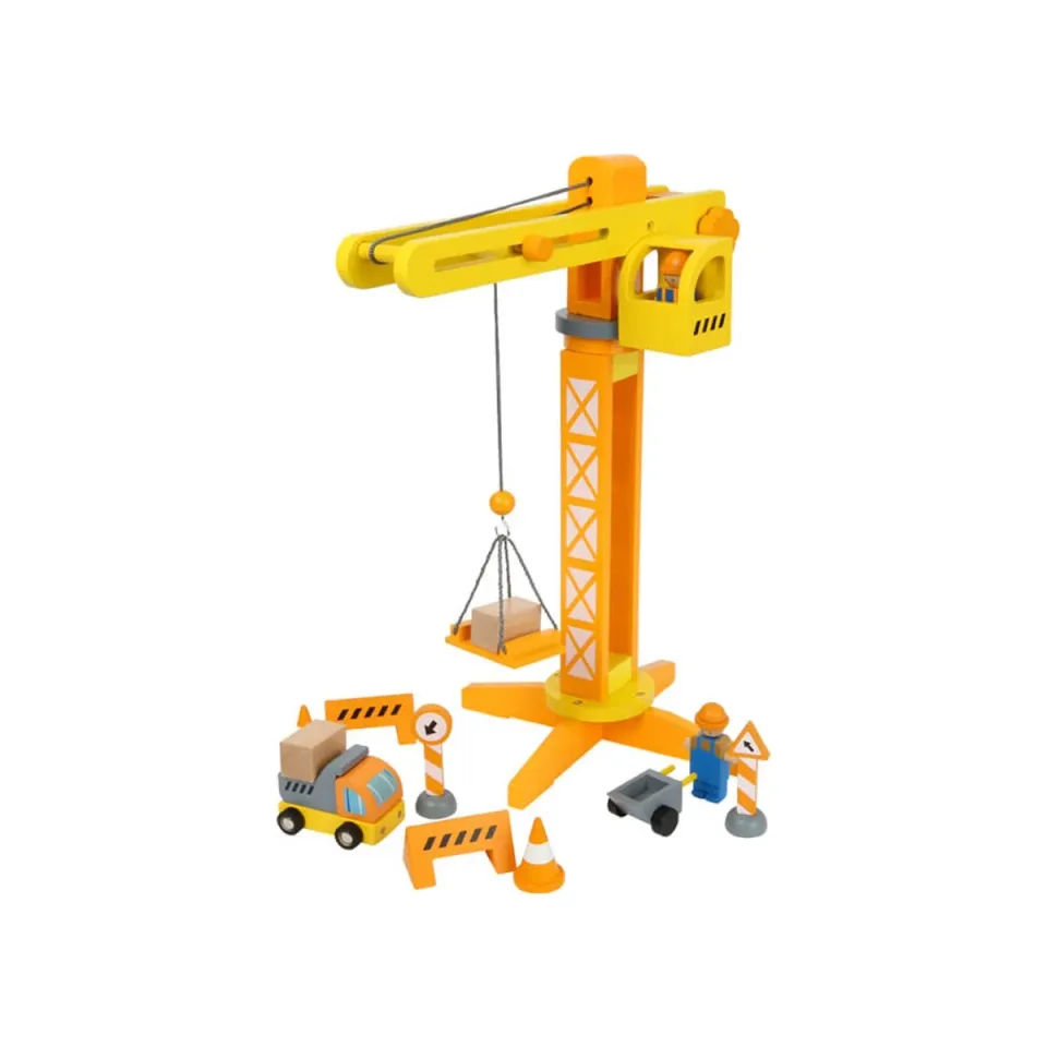 Macara de construcție Small Foot cu accesorii, din lemn