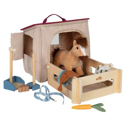 Set Cal Small Foot cu Căruță și Accesorii, în geantă